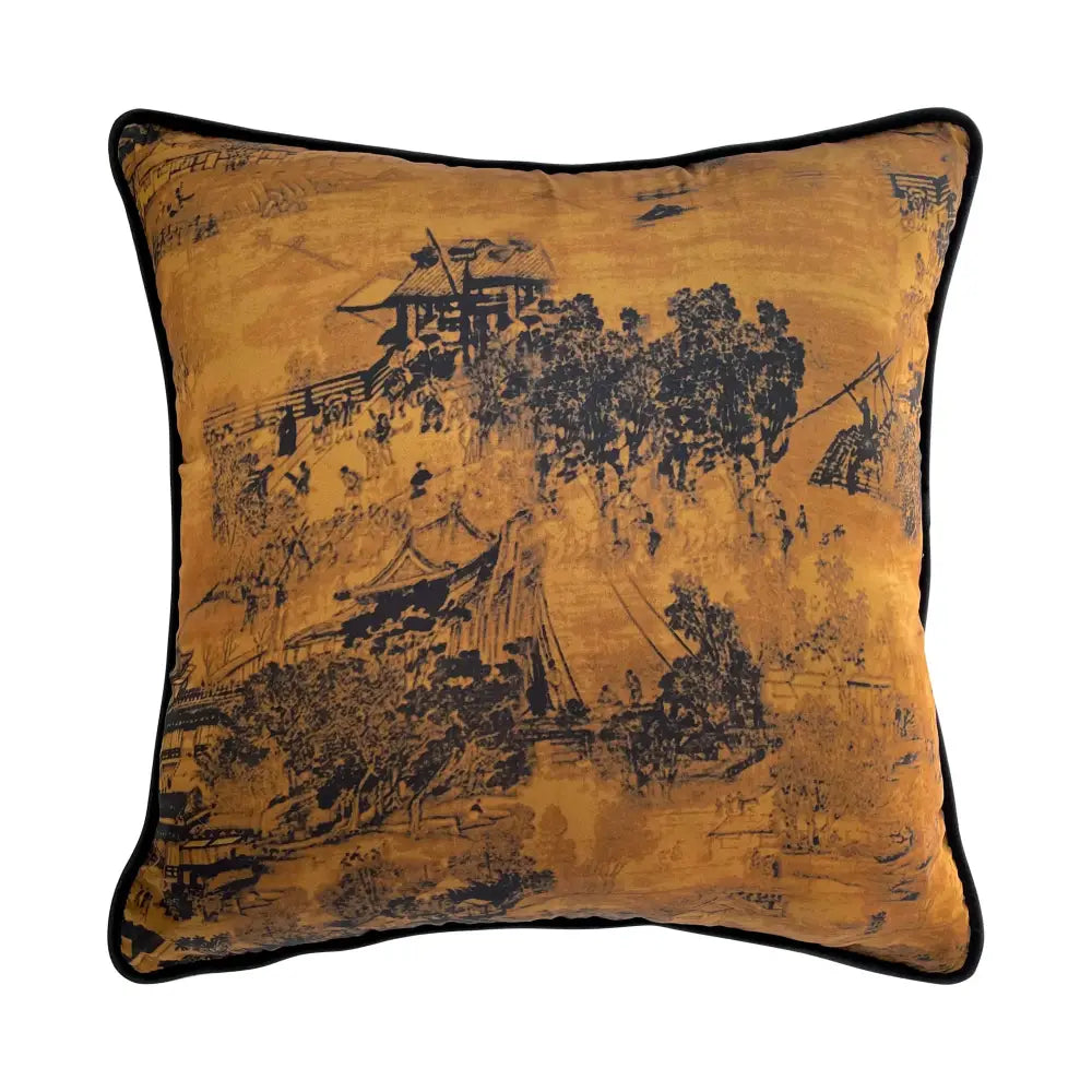 chinoiserie sunset gold accent cushion cover living room