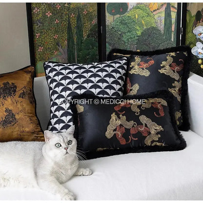 chinoiserie sunset gold accent cushion cover living room