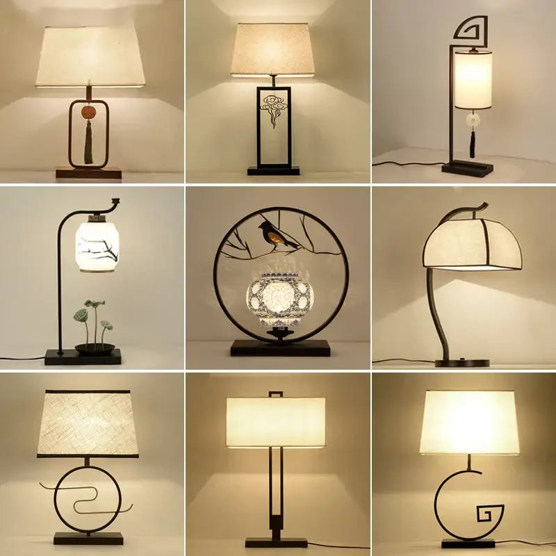 Chinoiserie table floor lamp black & cream living room light