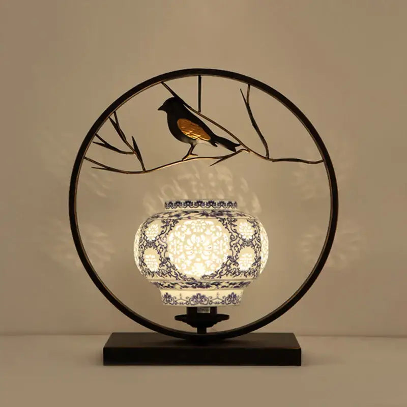 Chinoiserie table floor lamp black & cream living room light