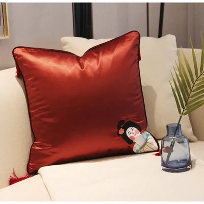 Chinoiserie tang dynasty gold velvet cushion cover living room tassels
