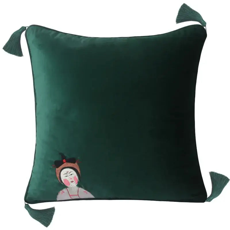 Chinoiserie tang dynasty gold velvet cushion cover living room tassels