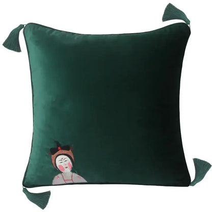 Chinoiserie tang dynasty gold velvet cushion cover living room tassels