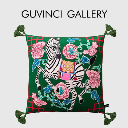 Chinoiserie zebra & peonies cushion cover living room decor