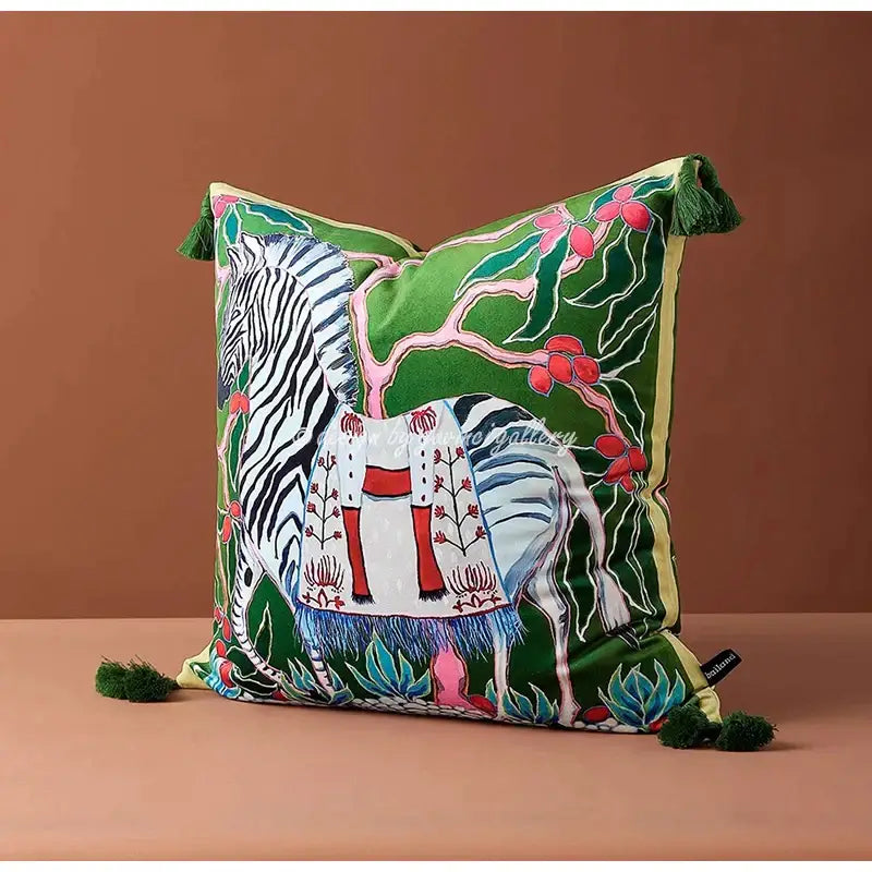 Chinoiserie zebra & peonies cushion cover living room decor