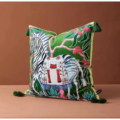 Chinoiserie zebra & peonies cushion cover living room decor