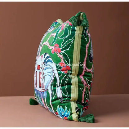 Chinoiserie zebra & peonies cushion cover living room decor