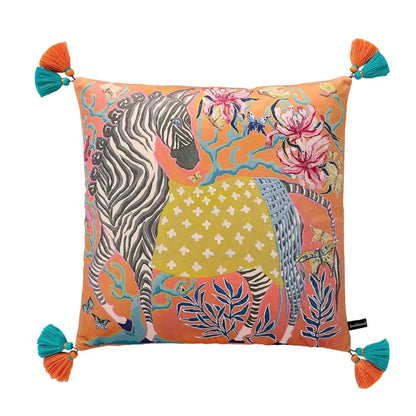Chinoiserie zebra & peonies cushion cover living room decor