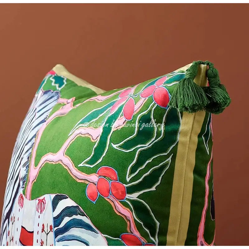 Chinoiserie zebra & peonies cushion cover living room decor