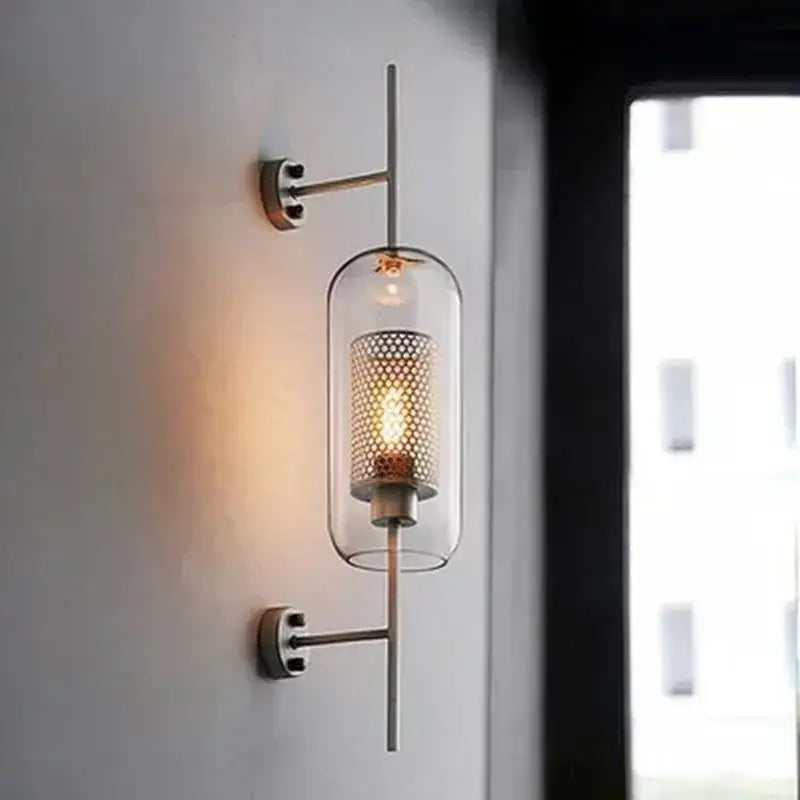 Postmodern brushed brass chiswick glass wall light bedroom sconce