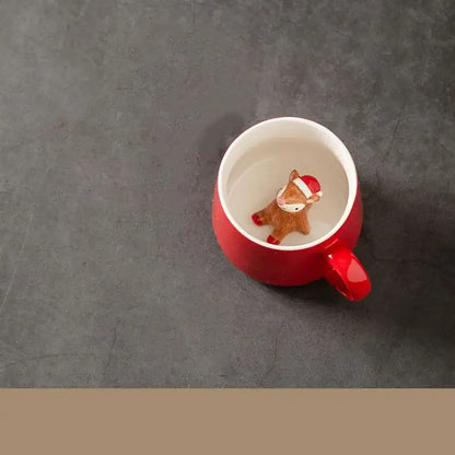 Red and white christmas animals ceramic mug set dining room figurines