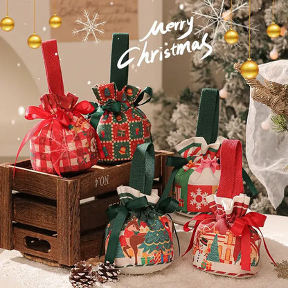 Green and red checkered santa gift bag dining room christmas apple