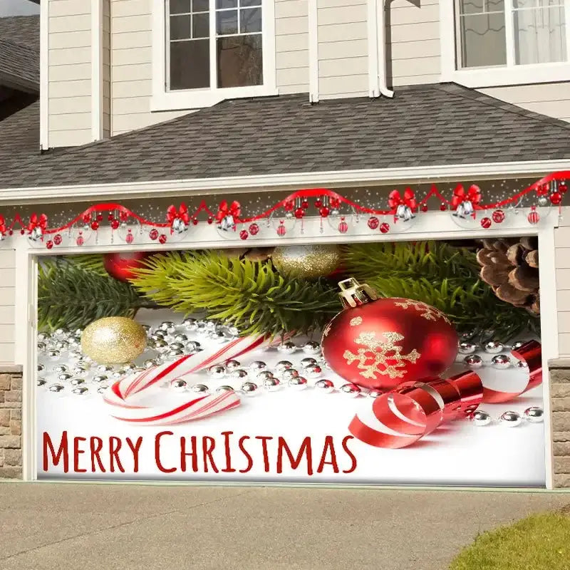 Red happy new year christmas backdrop cloth garage door decor