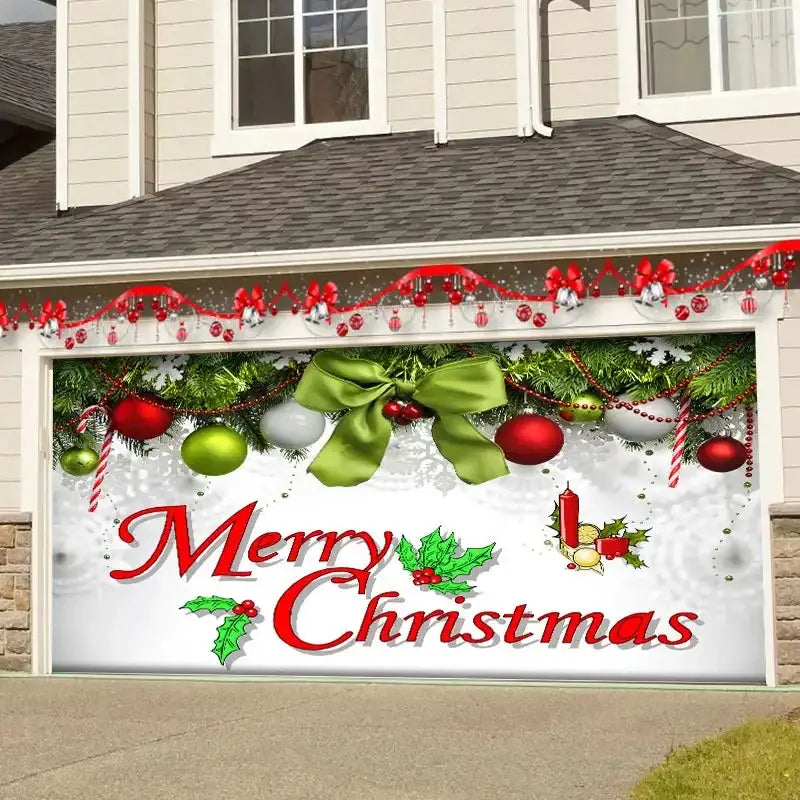 Red happy new year christmas backdrop cloth garage door decor