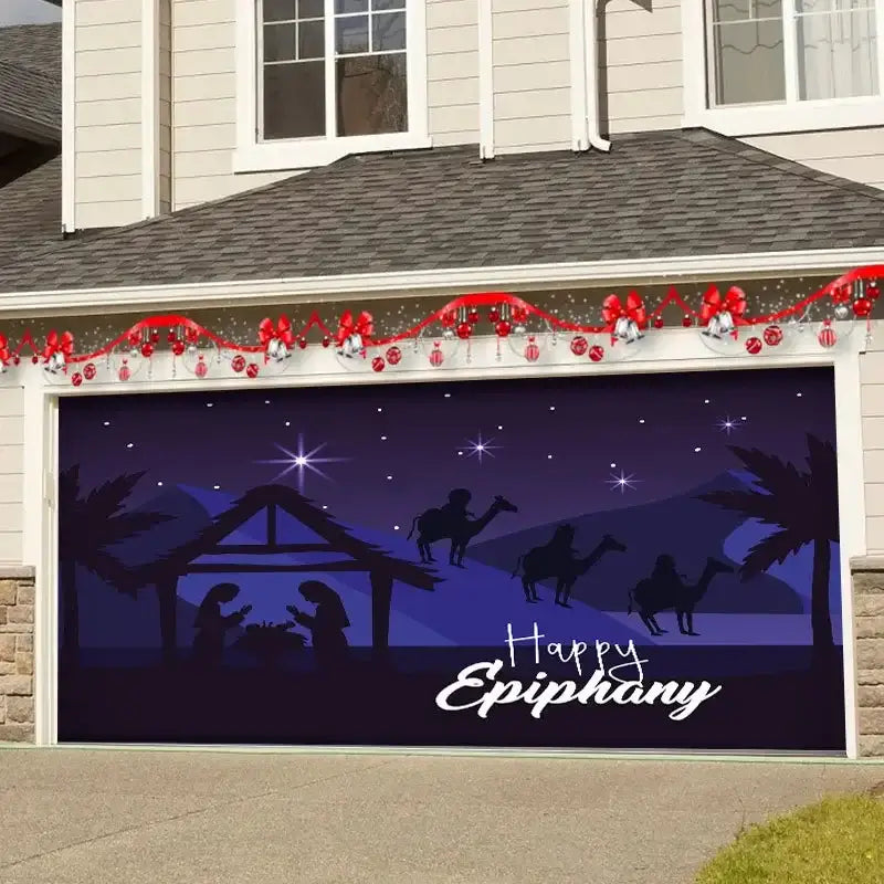 Red happy new year christmas backdrop cloth garage door decor