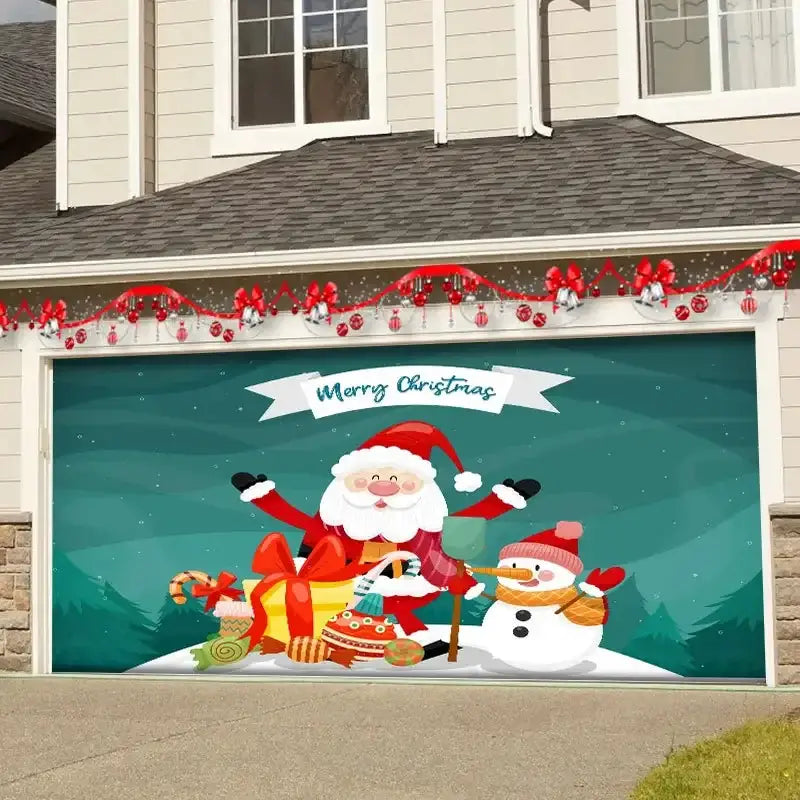 Red happy new year christmas backdrop cloth garage door decor