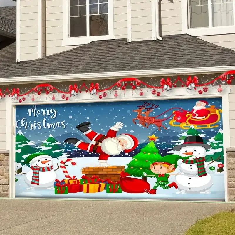 Red happy new year christmas backdrop cloth garage door decor