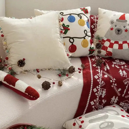 Christmas bell red embroidered pillow cover living room holiday decor