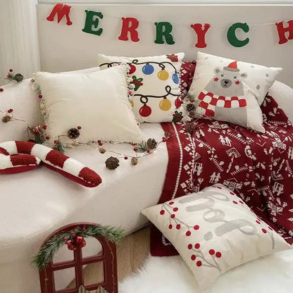 Christmas bell red embroidered pillow cover living room holiday decor