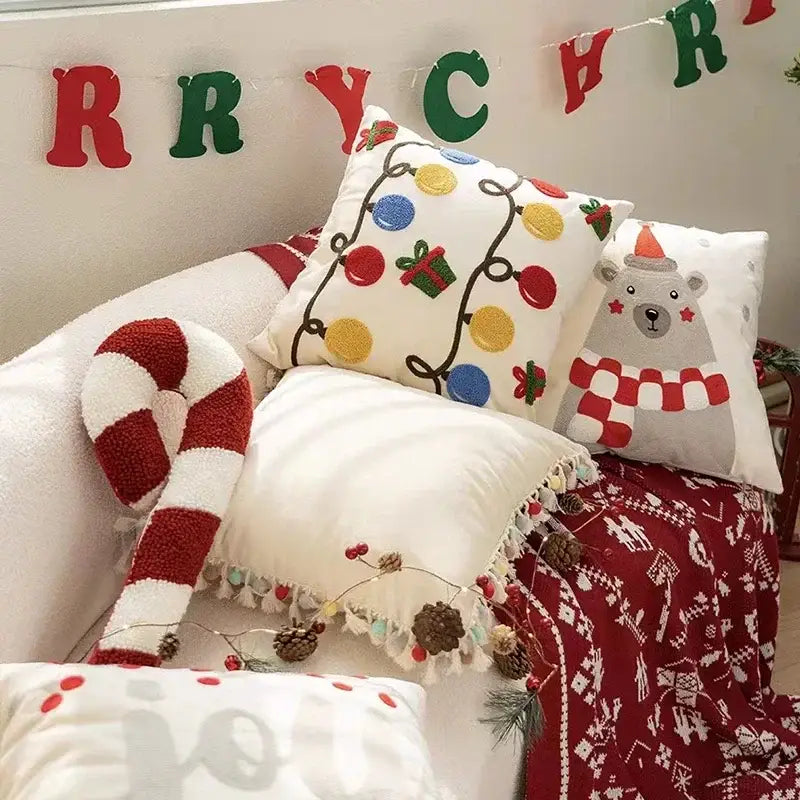 Christmas bell red embroidered pillow cover living room holiday decor