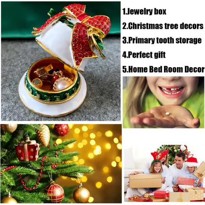 White enamel christmas bell trinket box – living room holiday decor