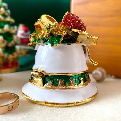 White enamel christmas bell trinket box – living room holiday decor