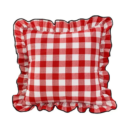 Red & green christmas bow patchwork velvet pillow set living room