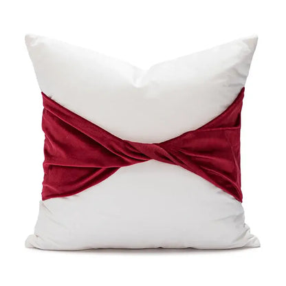 Red & green christmas bow patchwork velvet pillow set living room