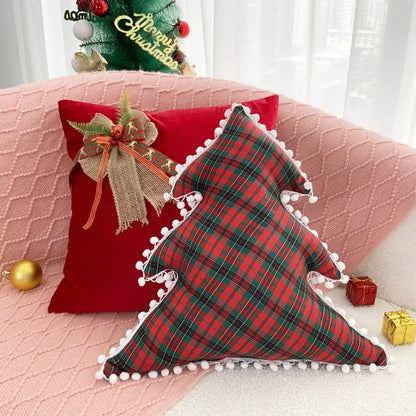Red & green christmas bow patchwork velvet pillow set living room
