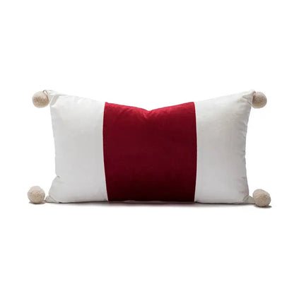 Red & green christmas bow patchwork velvet pillow set living room