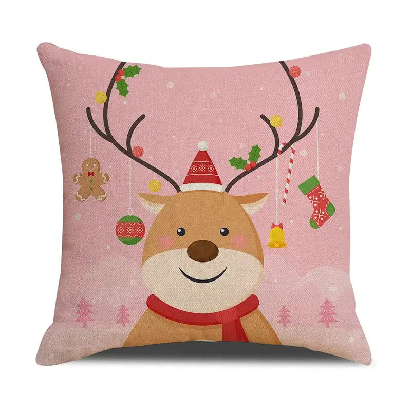 Red reindeer christmas cartoon animal linen pillowcase bedroom decor