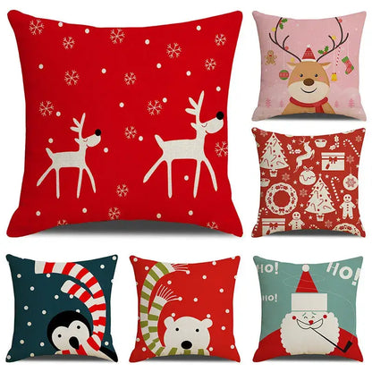 Red reindeer christmas cartoon animal linen pillowcase bedroom decor