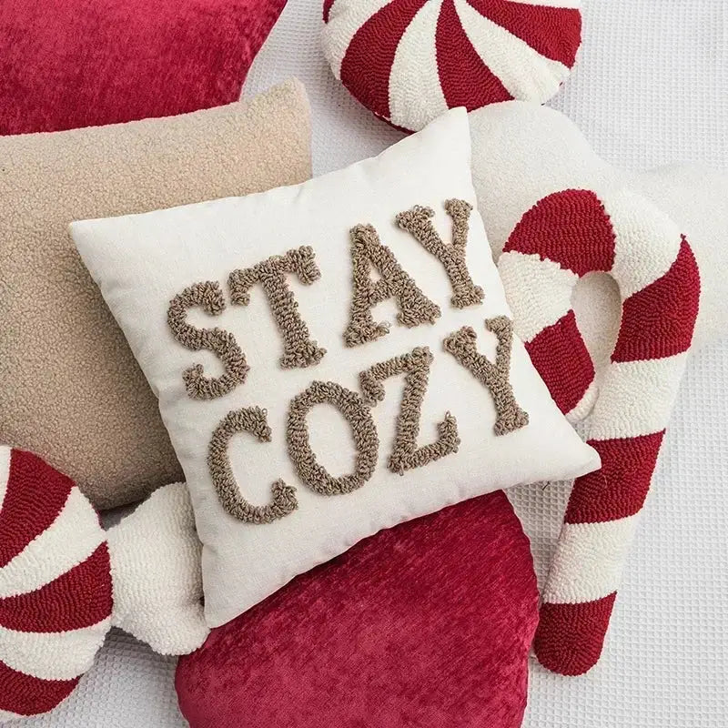 Christmas cartoon candy cushion cover red & white living room pillow