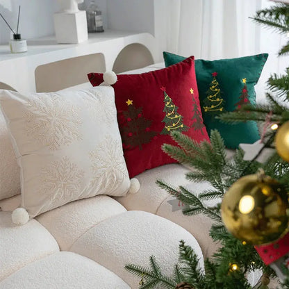 Red christmas cartoon embroidered pillow cover living room decor
