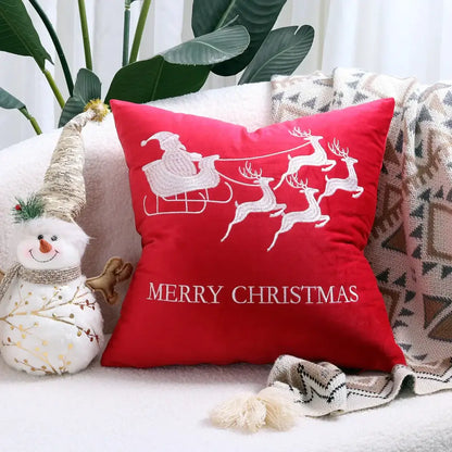 Red christmas cartoon embroidered pillow cover living room decor