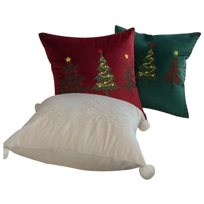 Red christmas cartoon embroidered pillow cover living room decor
