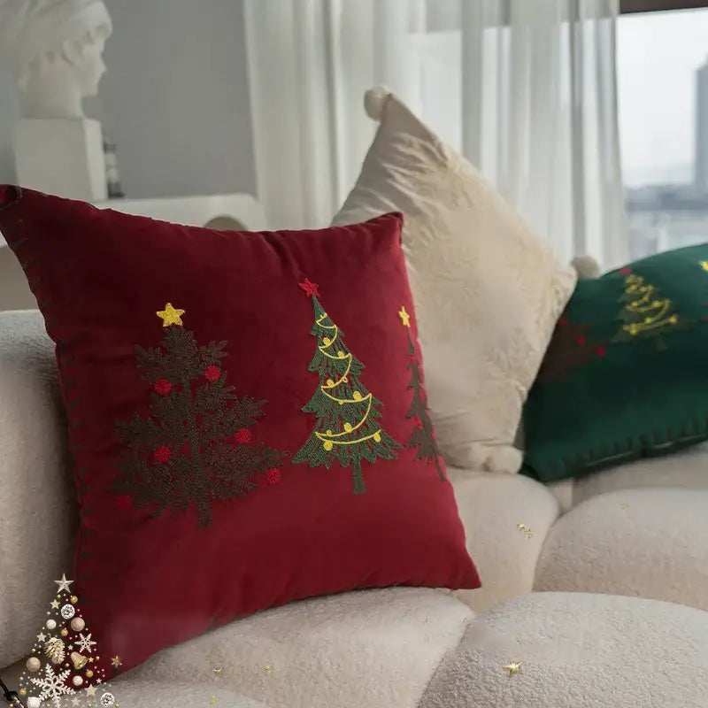 Red christmas cartoon embroidered pillow cover living room decor