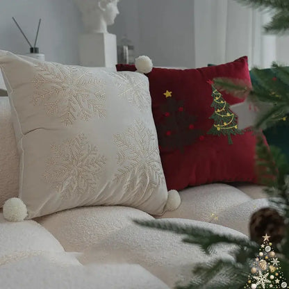 Red christmas cartoon embroidered pillow cover living room decor