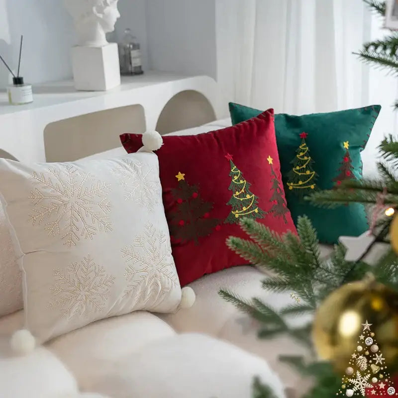 Red christmas cartoon embroidered pillow cover living room decor