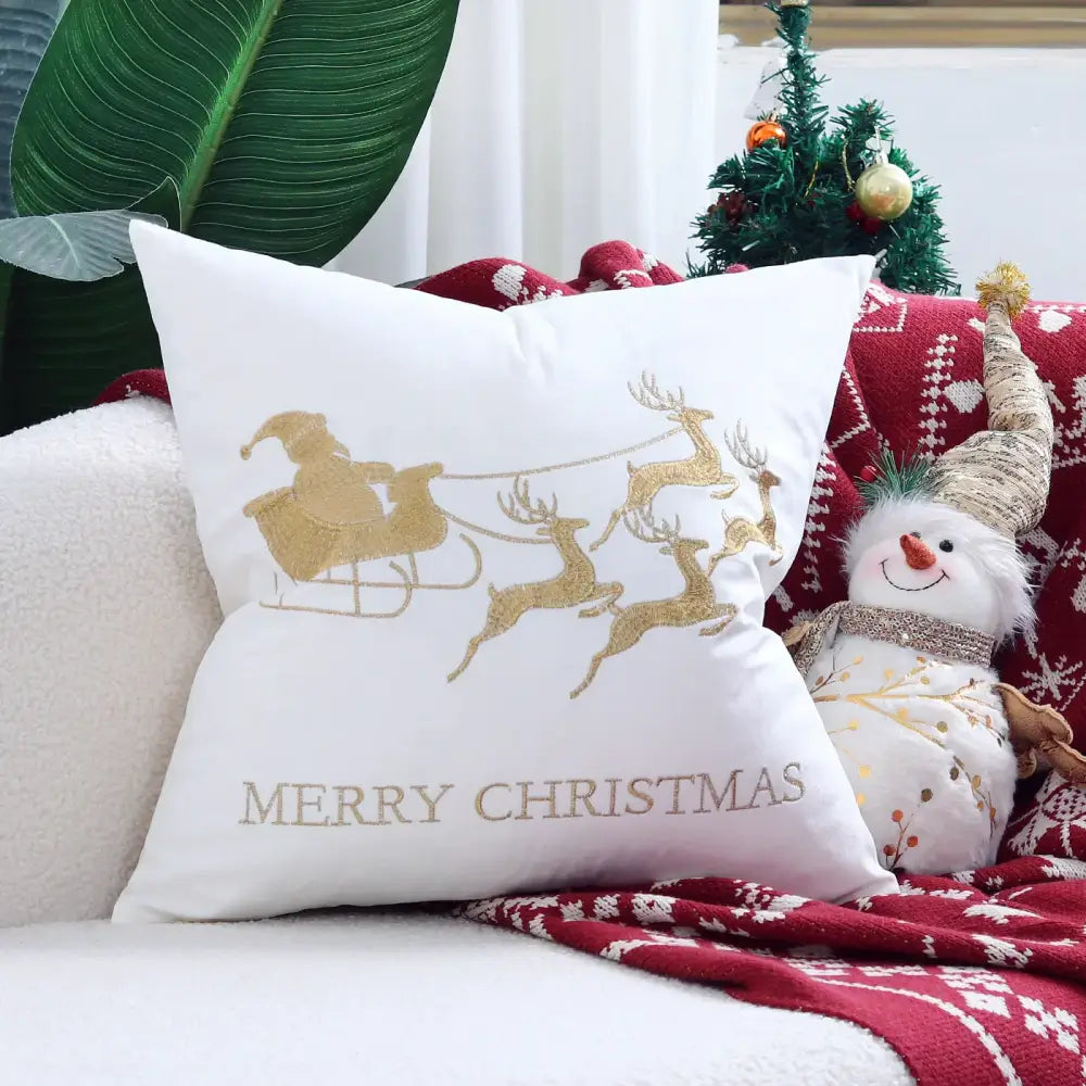 Red christmas cartoon embroidered pillow cover living room decor