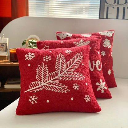 Christmas cartoon embroidered pillow cover red & white living room decor