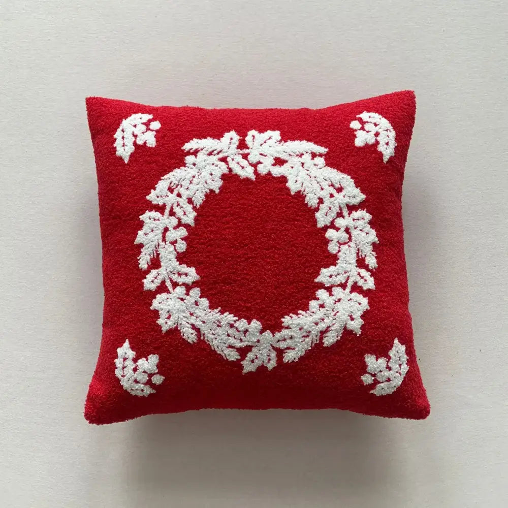 Christmas cartoon embroidered pillow cover red & white living room decor