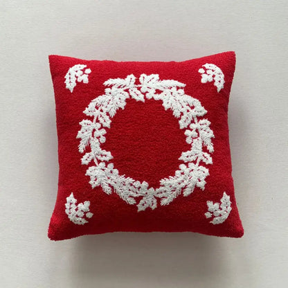 Christmas cartoon embroidered pillow cover red & white living room decor