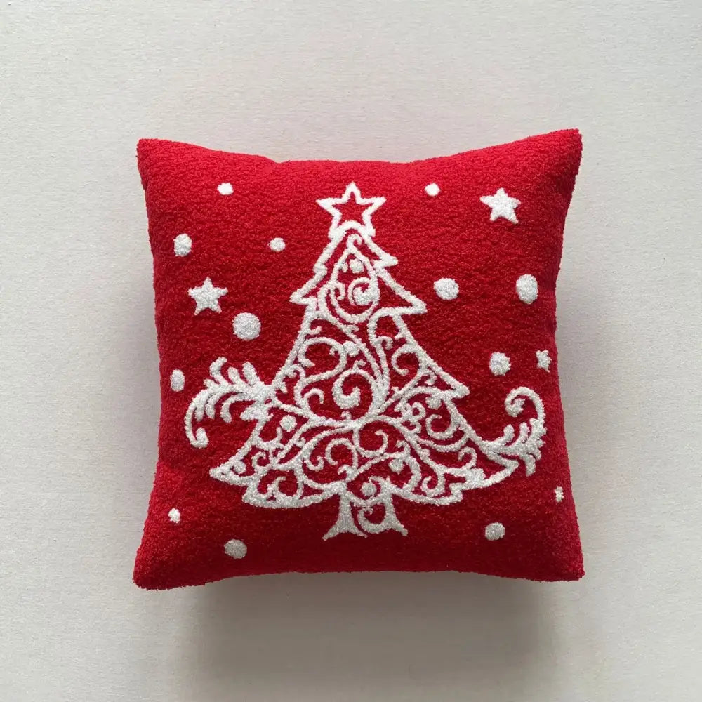 Christmas cartoon embroidered pillow cover red & white living room decor