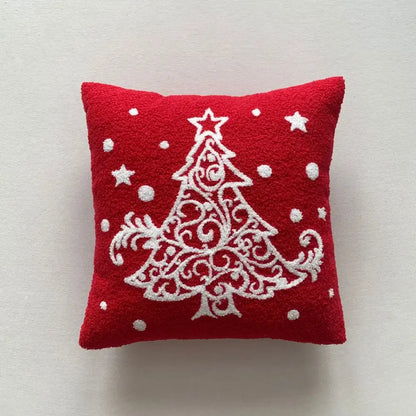Christmas cartoon embroidered pillow cover red & white living room decor