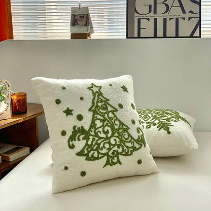 Christmas cartoon embroidered pillow cover red & white living room decor