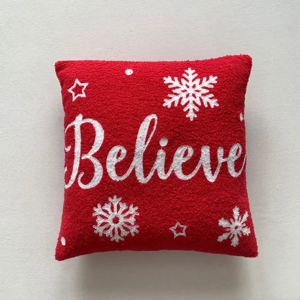 Christmas cartoon embroidered pillow cover red & white living room decor