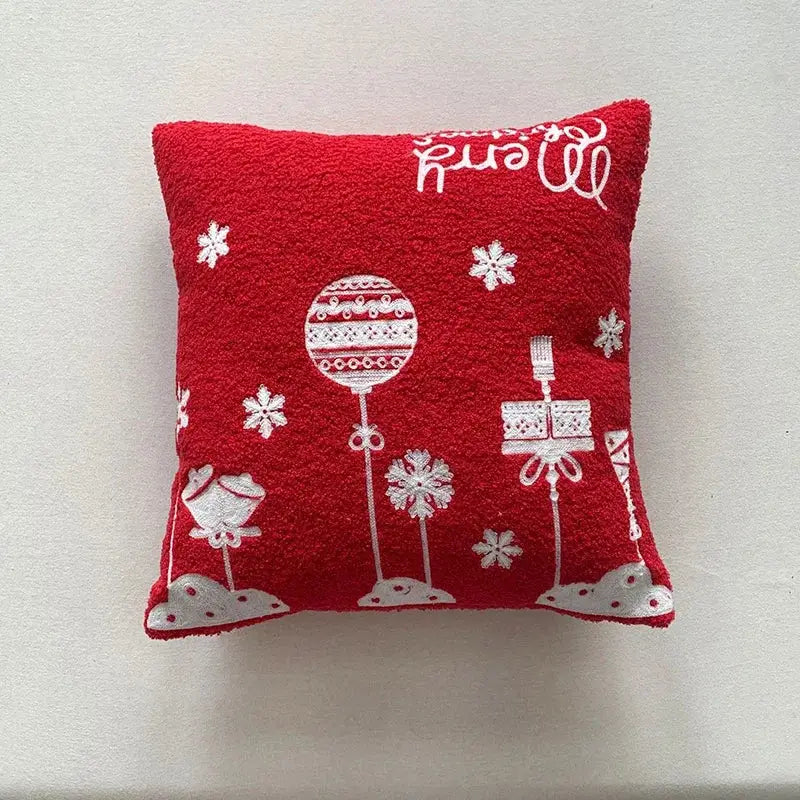 Christmas cartoon embroidered pillow cover red & white living room decor