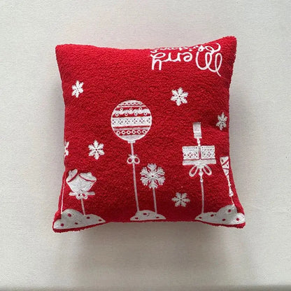 Christmas cartoon embroidered pillow cover red & white living room decor