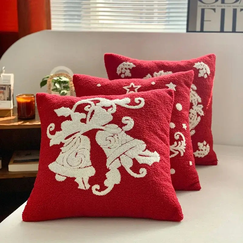 Christmas cartoon embroidered pillow cover red & white living room decor